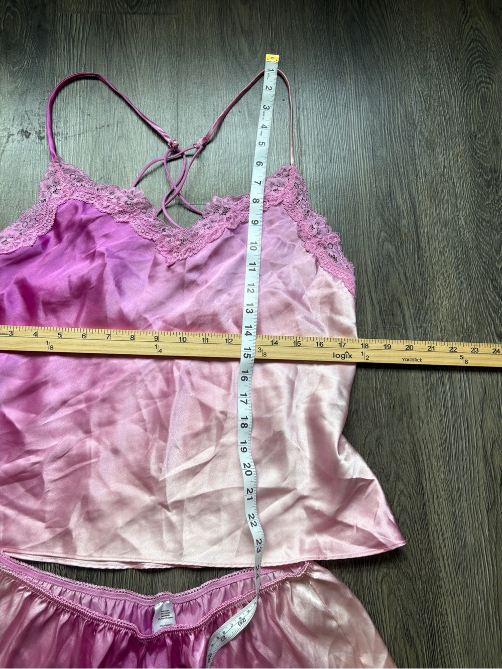 Pink Satin Lace Trim Lingerie Set | Cami & Shorts - Picture 5 of 5